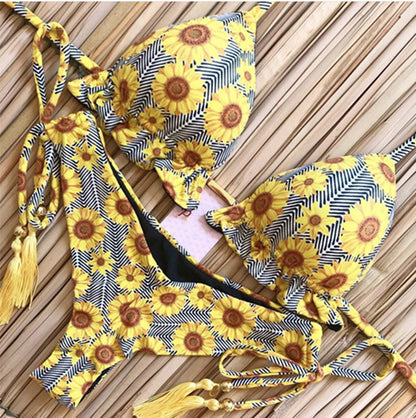 Traje de baño de bikini estampado con lazo