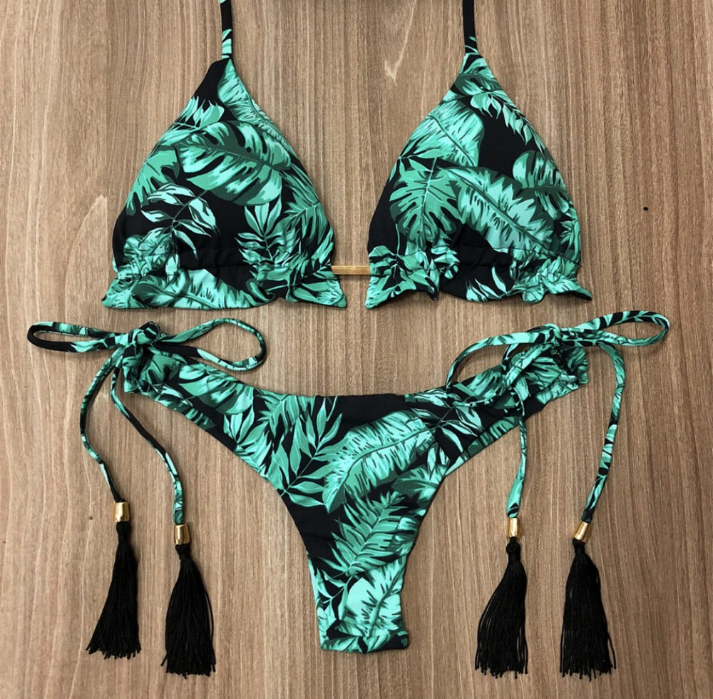 Traje de baño de bikini estampado con lazo
