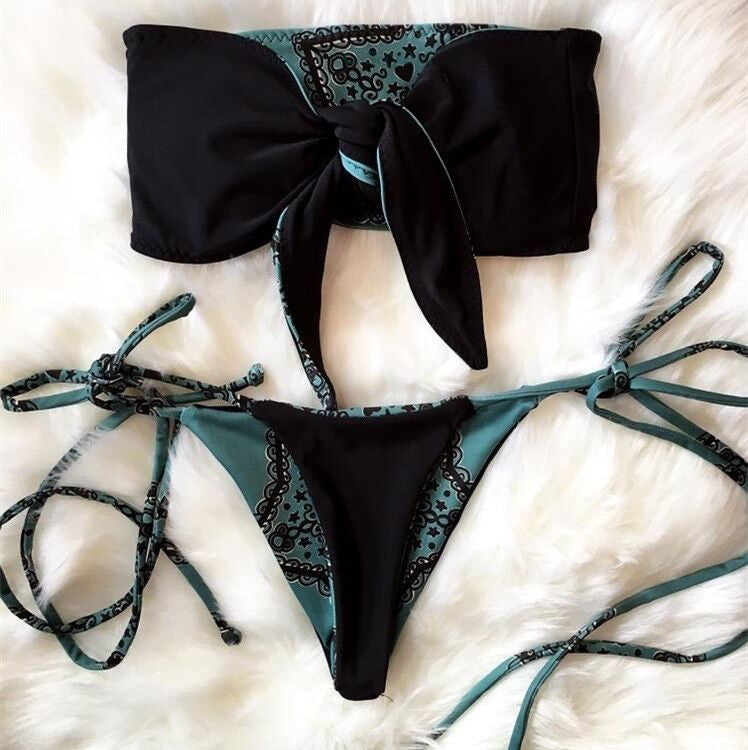 Maillot de bain noué devant imprimé rétro pour femme