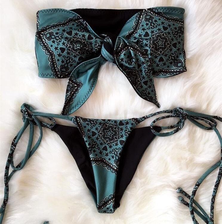 Maillot de bain noué devant imprimé rétro pour femme