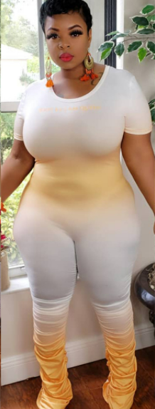Plus Size Sexy Gradient Zipper Short Sleeve Pleated Trousers One-Piece Nightclub Uniforms WINNIEYA