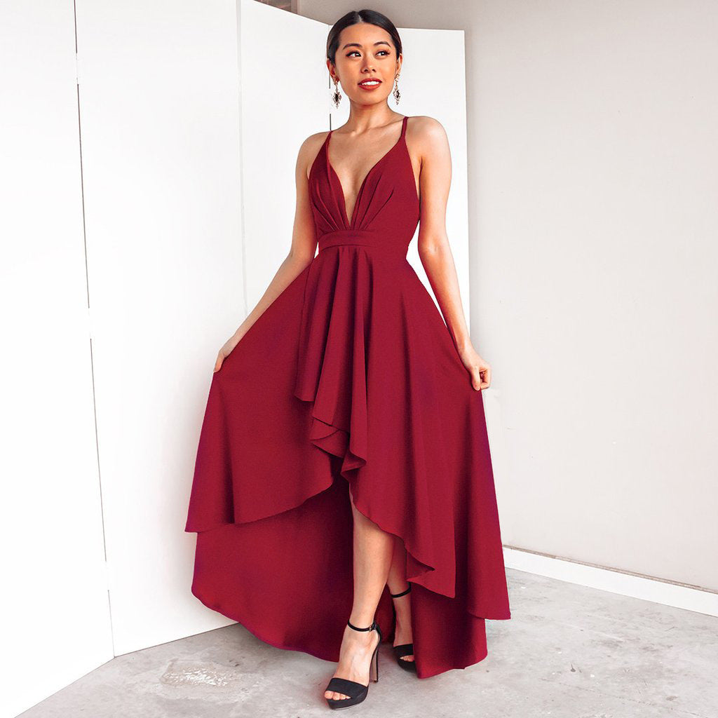 Robe sexy à bretelles et col en V