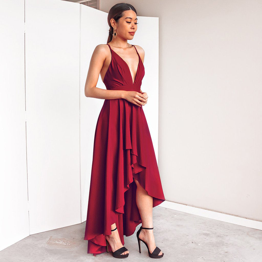 Robe sexy à bretelles et col en V