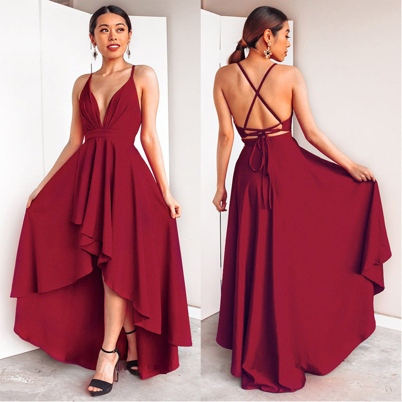 Robe sexy à bretelles et col en V