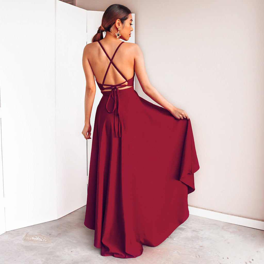 Robe sexy à bretelles et col en V