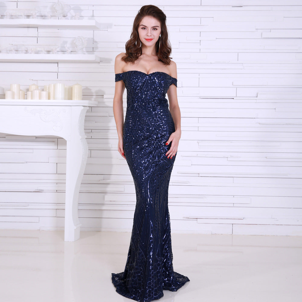 Vestido de mujer sexy con lentejuelas y top de tubo, vestido de noche para banquete, fiesta, cola de pez, vestido formal de graduación