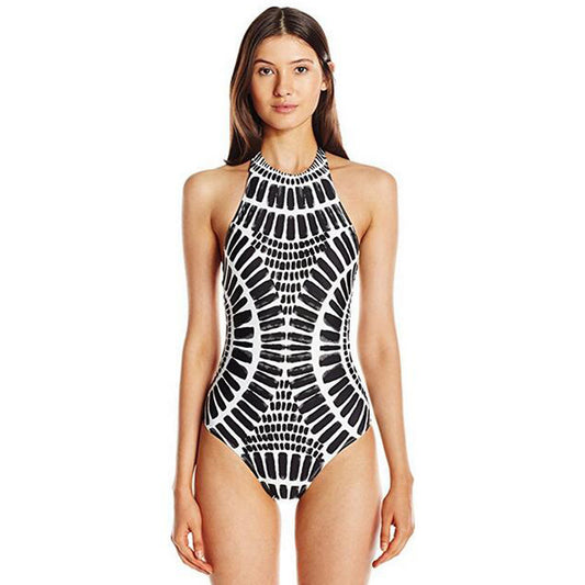Traje de baño sexy con cuello halter y cordones, estampado de escamas de tótem, bikini ondulado