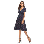 Spring Summer Chiffon Beach Dress Printed V neck Short Sleeve Dress Bohemian Dress Swintager