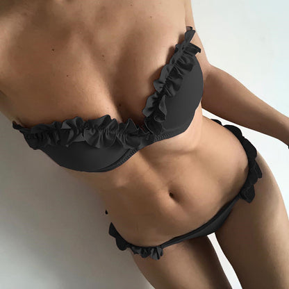 Traje de baño de dos piezas con estampado floral y tirantes finos de color liso para mujer