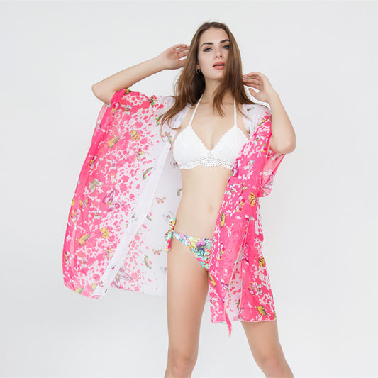 Cárdigan de bikini para playa con estampado de mariposas pequeñas