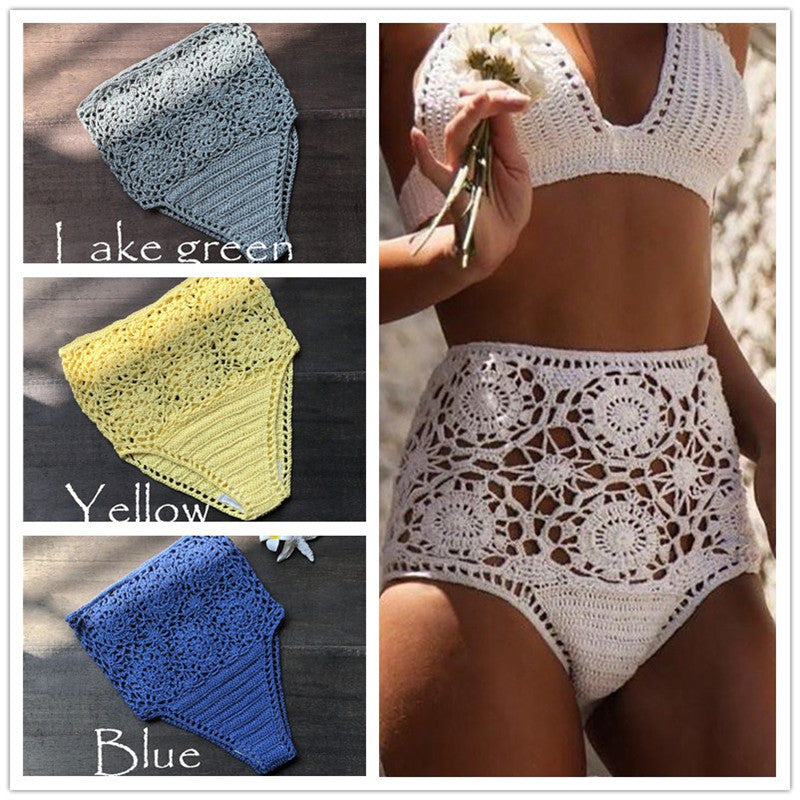 Beach Handmade Woven Hollowed Swimsuit Shorts Cotton Bikini High-Waisted Trousers Women