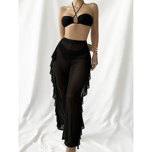 Halter Bikinis Solid Swimsuit Women 3 Pieces Bathing Suits Swimwear Conjunto Biquinis Feminino Trajes De BañO Mujer
