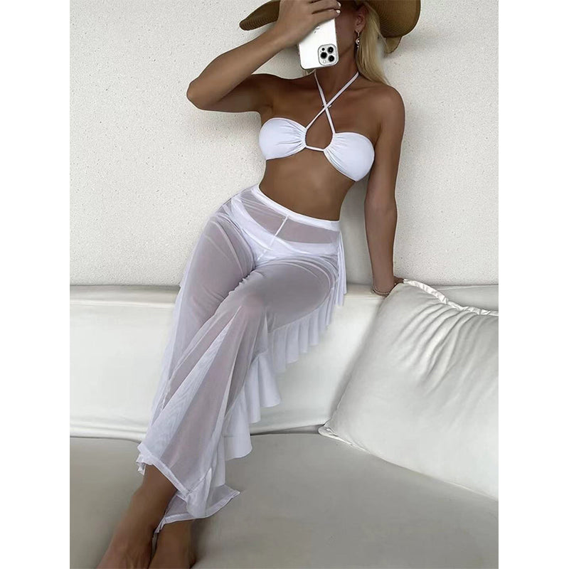 Halter Bikinis traje De baño sólido Mujer 3 piezas Trajes De baño traje De baño Conjunto Biquinis Feminino Trajes De BañO Mujer