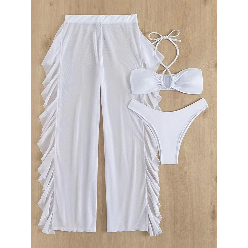 Halter Bikinis traje De baño sólido Mujer 3 piezas Trajes De baño traje De baño Conjunto Biquinis Feminino Trajes De BañO Mujer