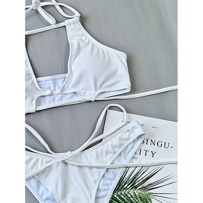 Bikinis sexys de corte alto para mujer, traje de baño con cordones y cordón 