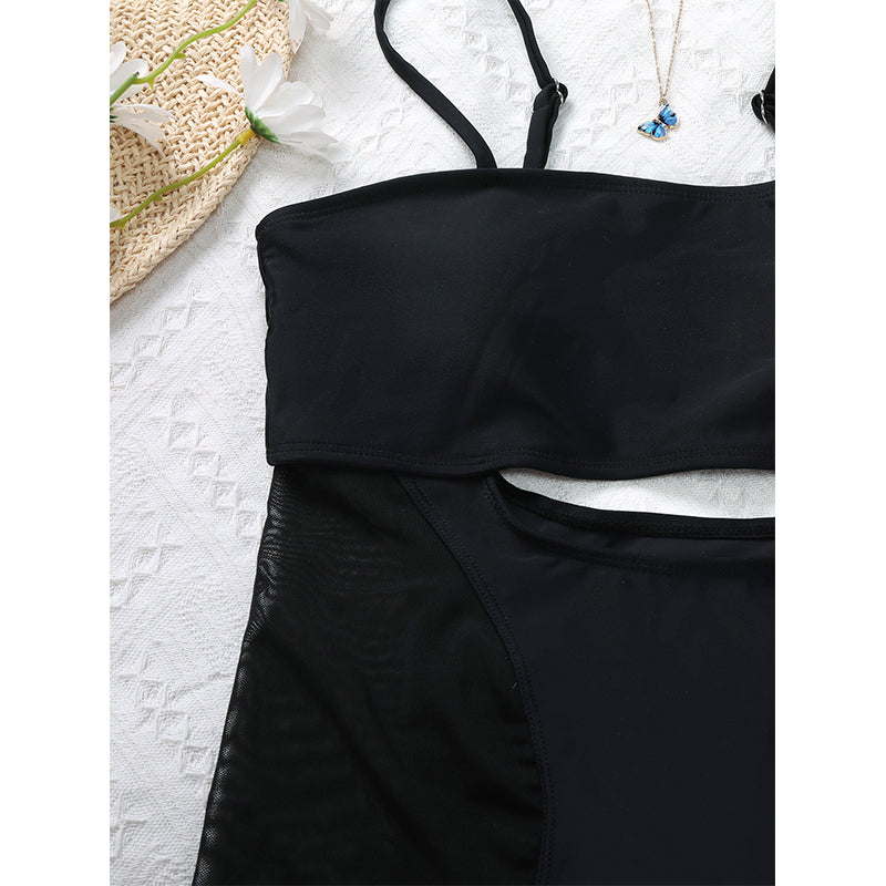 Black One Piece Swimsuit Women Hollow Out Cutout Out Bathing Suits Bandeau Swimwear