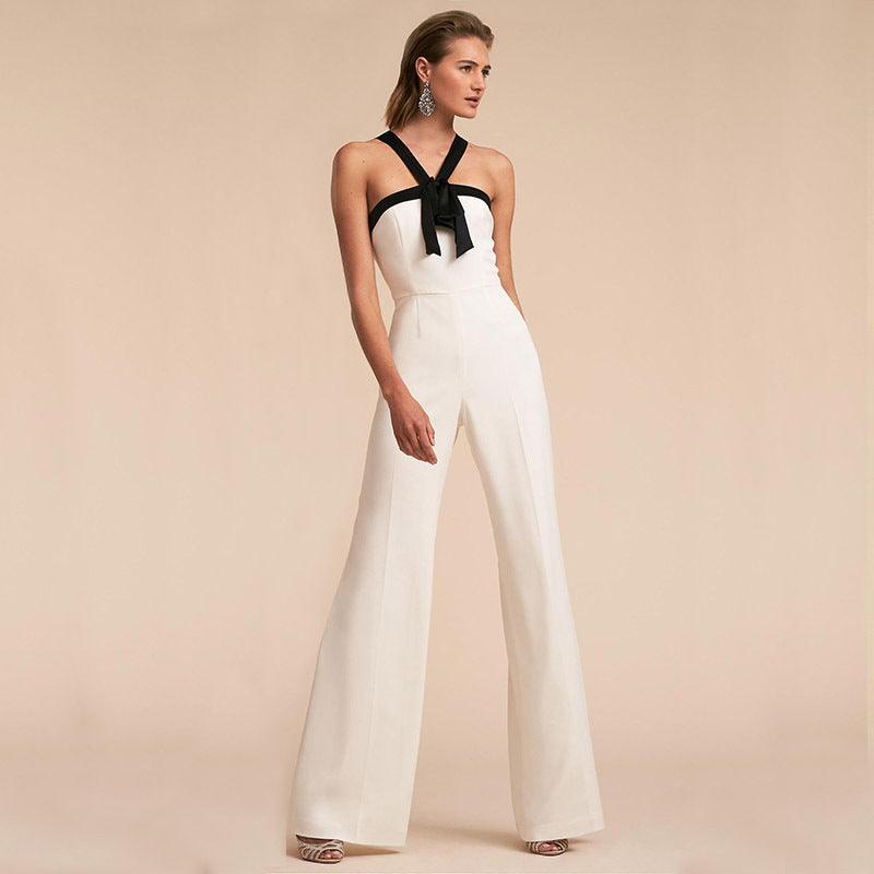 New Women Clothing Contrast Color Suspender Hot White Women Jumpsuit MandyShow