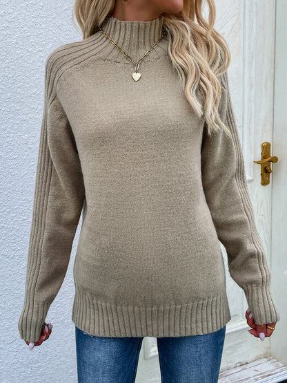 Suéter de cuello alto de color liso para otoño e invierno, ropa holgada para mujer