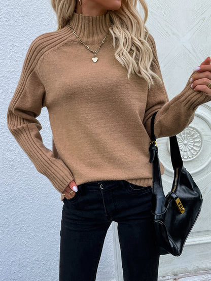 Suéter de cuello alto de color liso para otoño e invierno, ropa holgada para mujer