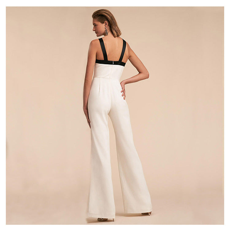 New Women Clothing Contrast Color Suspender Hot White Women Jumpsuit MandyShow