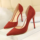 Simple Stiletto Heel Suede Shallow Mouth Pointed Toe Sexy Nightclubs Thinner Side Hollow Out Cutout Pumps ForestFootwear