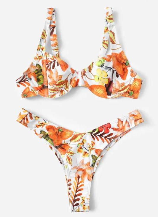 Bikinis de nudo Mujer Traje de baño de cuello en V profundo Traje de baño de mujer Traje de baño push up Mujer Traje de baño de verano de corte alto Conjunto de bikini estampado