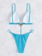 Solid Triangle One Piece Swimsuit Women Thong Bathing Suits Swimwear