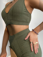 High Waist Bikini Set Solid Swimsuit Women Push Up Bathing Suits Swimwear