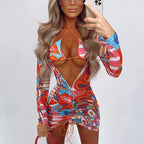 Maillot de bain 3 pièces imprimé bikini sexy en maille pour femme