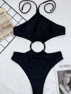 Traje de baño de una pieza sólido para mujer, traje de baño bandeau, traje de baño sexy