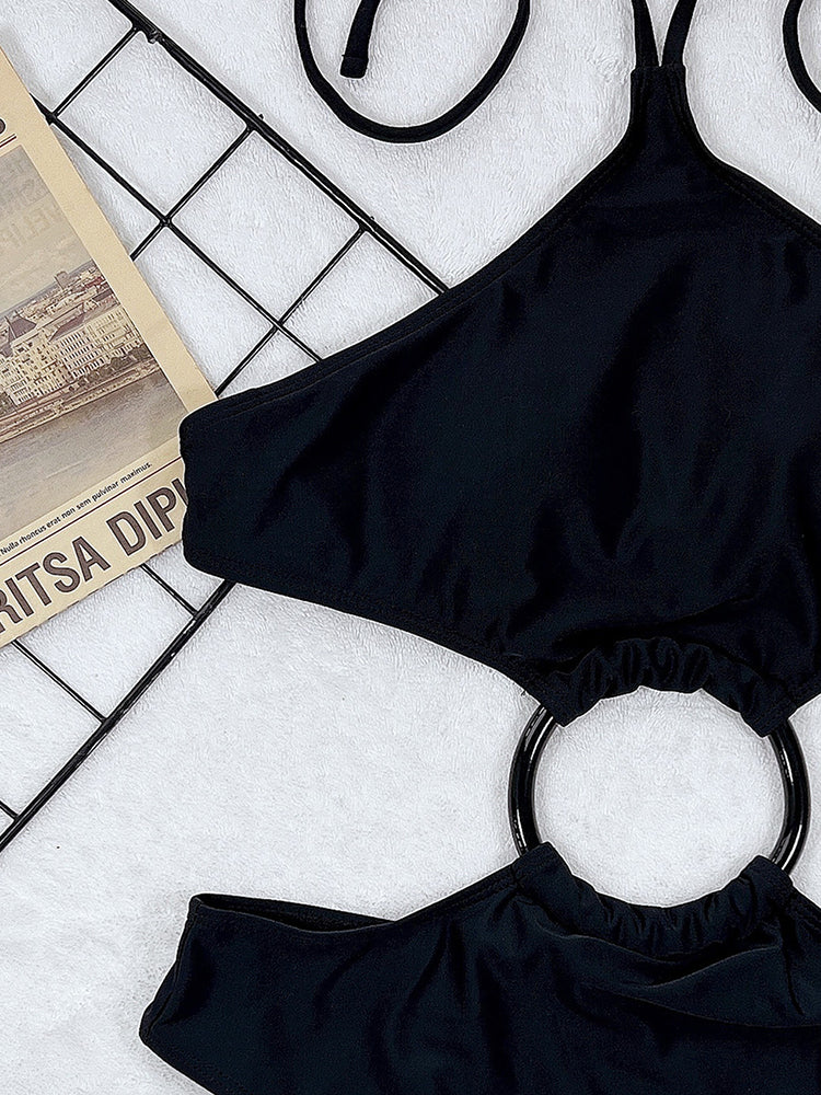 Traje de baño de una pieza sólido para mujer, traje de baño bandeau, traje de baño sexy