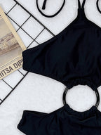 Traje de baño de una pieza sólido para mujer, traje de baño bandeau, traje de baño sexy