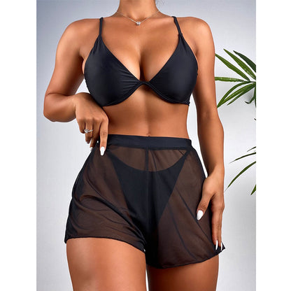 Conjunto de bikini push up, bañador unicolor sexy para mujer, pantalones de malla, trajes de baño