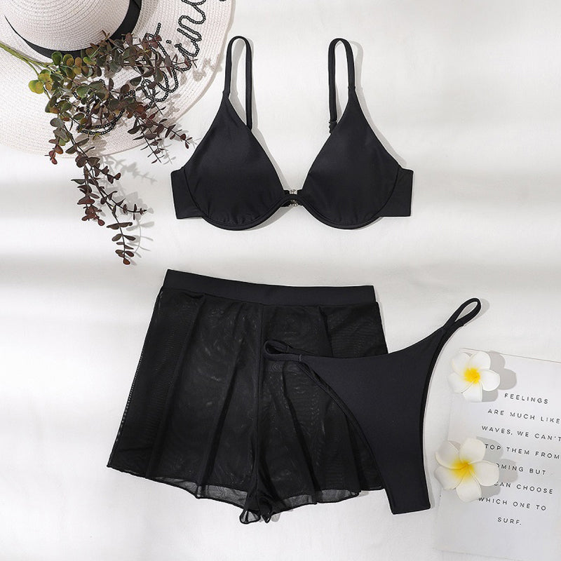 Conjunto de bikini push up, bañador unicolor sexy para mujer, pantalones de malla, trajes de baño