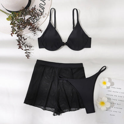 Conjunto de bikini push up, bañador unicolor sexy para mujer, pantalones de malla, trajes de baño