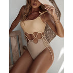 Maillot de bain une pièce ajouré et découpé pour femme, coupe haute, bandeau