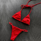 Conjunto de microbikini sexy para mujer, traje de baño unicolor, tanga