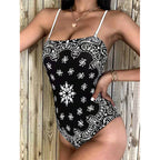 High Cut One Piece Swimsuit Women Print Bathing Suits Sexy Swimwear