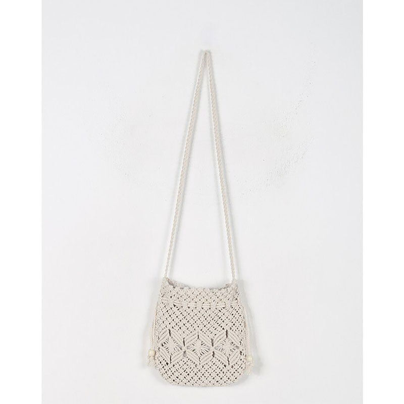 Bolso tejido para mujer, bandolera de algodón, de paja, hecho a mano, con cordón, para playa 