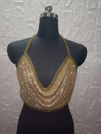 Bar Nightclub Sexy Backless Tube Top Metal Rhinestone Spaghetti Straps Cropped Vest Women Clothing Hadid
