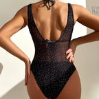 Traje de baño de una pieza con estampado de lunares para mujer, cuello en V, sexy, de corte alto
