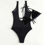 Traje de baño de una pieza con estampado de lunares para mujer, cuello en V, sexy, de corte alto