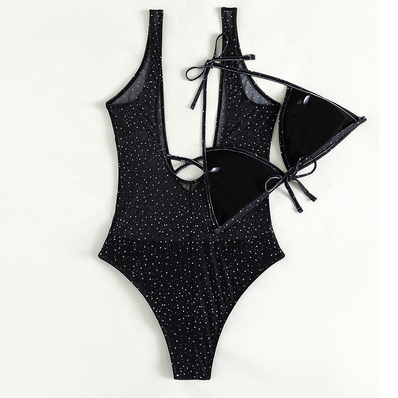 Traje de baño de una pieza con estampado de lunares para mujer, cuello en V, sexy, de corte alto