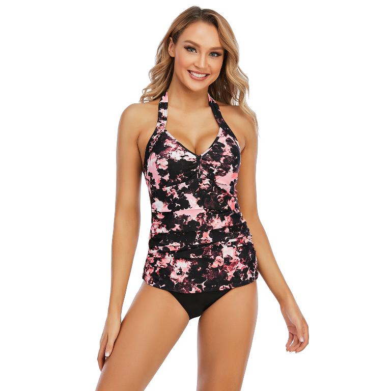 Traje de baño de bikini sexy con estampado degradado y cuello halter dividido para mujer