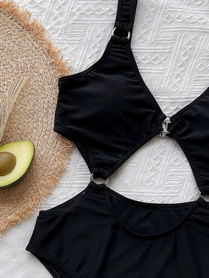 Traje de baño de una pieza con anillo de acero grande y sexy para mujer
