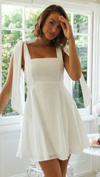 Sundress Women Clothing Shoulder Lace-up Slimming Solid Color Short Dress Shoulder Bow Tie Strap VIVIAN