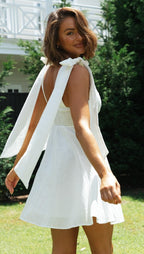 Sundress Women Clothing Shoulder Lace-up Slimming Solid Color Short Dress Shoulder Bow Tie Strap VIVIAN