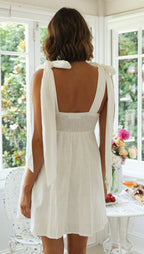 Sundress Women Clothing Shoulder Lace-up Slimming Solid Color Short Dress Shoulder Bow Tie Strap VIVIAN