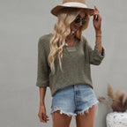 New Spring Summer V-neck WomenClothing Knitted Loose Solid Color Fashion Pullover Women SERENDIPITY