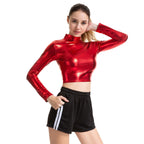Vêtements de cosplay couleur unie, collant, performance, slim, en cuir verni, manches longues, col roulé, taille S, pour femmes